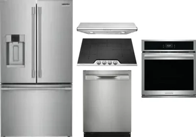 5 Piece Package Includes Refrigerator, Cooktop, Wall Oven, Hood And Dishwasher