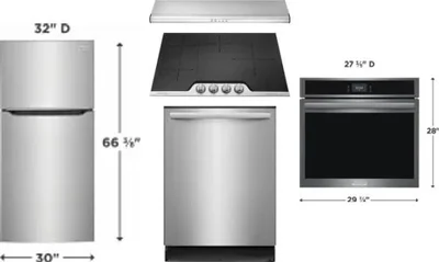 5 Piece Package Includes Refrigerator, Cooktop, Wall Oven, Hood And Dishwasher