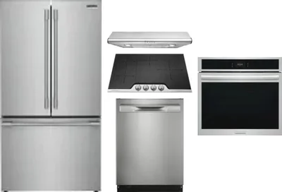 5 Piece Package Includes Refrigerator, Cooktop, Wall Oven, Hood And Dishwasher