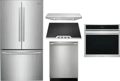 5 Piece Package Includes Refrigerator, Cooktop, Wall Oven, Hood And Dishwasher