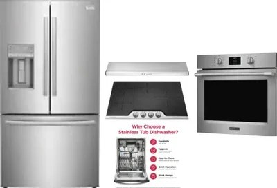 5 Piece Package Includes Refrigerator, Cooktop, Wall Oven, Hood And Dishwasher