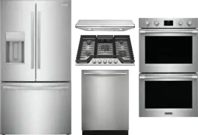 5 Piece Package Includes Refrigerator, Cooktop, Wall Oven, Hood And Dishwasher