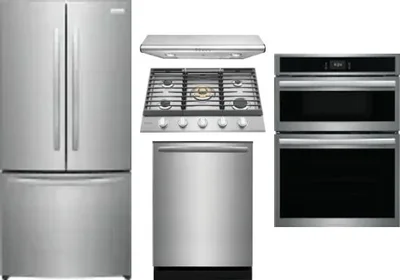 5 Piece Package Includes Refrigerator, Cooktop, Wall Oven, Hood And Dishwasher
