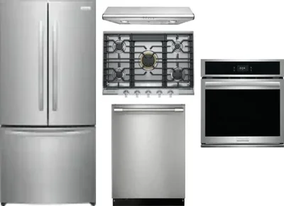 5 Piece Package Includes Refrigerator, Cooktop, Wall Oven, Hood And Dishwasher