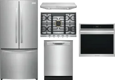 5 Piece Package Includes Refrigerator, Cooktop, Wall Oven, Hood And Dishwasher