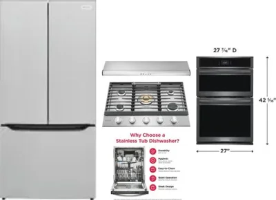 5 Piece Package Includes Refrigerator, Cooktop, Wall Oven, Hood And Dishwasher