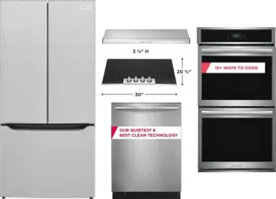 5 Piece Package Includes Refrigerator, Cooktop, Wall Oven, Hood And Dishwasher