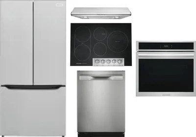 5 Piece Package Includes Refrigerator, Cooktop, Wall Oven, Hood And Dishwasher