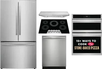 5 Piece Package Includes Refrigerator, Cooktop, Wall Oven, Hood And Dishwasher
