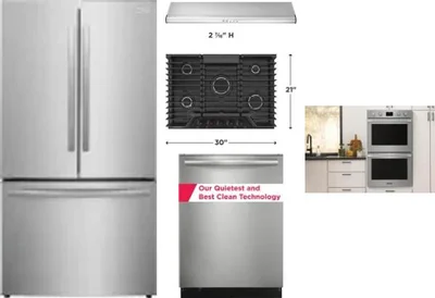 5 Piece Package Includes Refrigerator, Cooktop, Wall Oven, Hood And Dishwasher