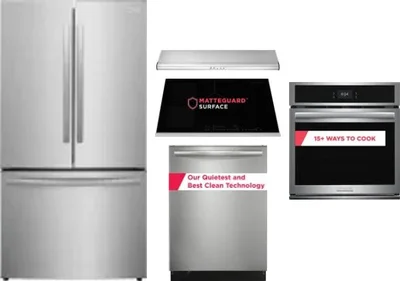5 Piece Package Includes Refrigerator, Cooktop, Wall Oven, Hood And Dishwasher