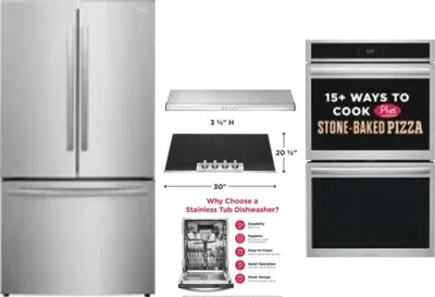5 Piece Package Includes Refrigerator, Cooktop, Wall Oven, Hood And Dishwasher