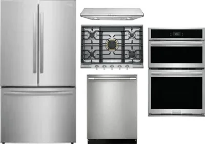 5 Piece Package Includes Refrigerator, Cooktop, Wall Oven, Hood And Dishwasher