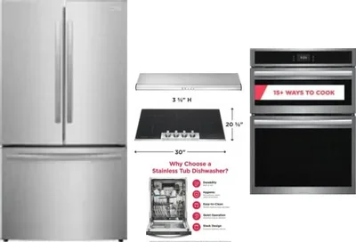 5 Piece Package Includes Refrigerator, Cooktop, Wall Oven, Hood And Dishwasher
