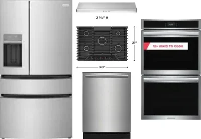 5 Piece Package Includes Refrigerator, Cooktop, Wall Oven, Hood And Dishwasher