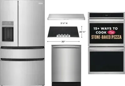 5 Piece Package Includes Refrigerator, Cooktop, Wall Oven, Hood And Dishwasher