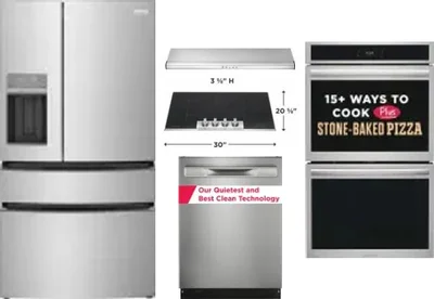 5 Piece Package Includes Refrigerator, Cooktop, Wall Oven, Hood And Dishwasher