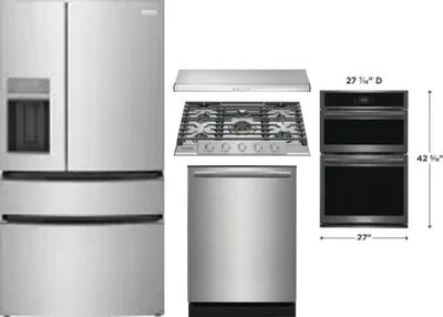 5 Piece Package Includes Refrigerator, Cooktop, Wall Oven, Hood And Dishwasher