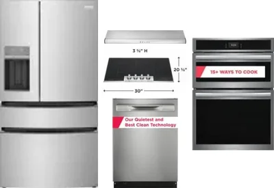 5 Piece Package Includes Refrigerator, Cooktop, Wall Oven, Hood And Dishwasher