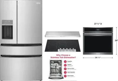 5 Piece Package Includes Refrigerator, Cooktop, Wall Oven, Hood And Dishwasher