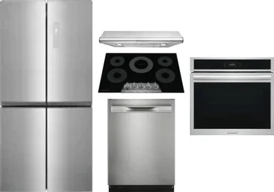 5 Piece Package Includes Refrigerator, Cooktop, Wall Oven, Hood And Dishwasher