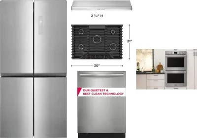 5 Piece Package Includes Refrigerator, Cooktop, Wall Oven, Hood And Dishwasher