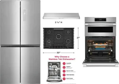 5 Piece Package Includes Refrigerator, Cooktop, Wall Oven, Hood And Dishwasher