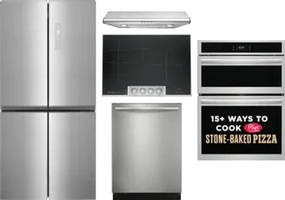 5 Piece Package Includes Refrigerator, Cooktop, Wall Oven, Hood And Dishwasher