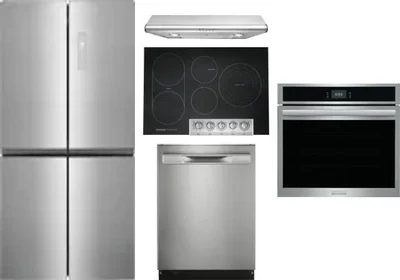5 Piece Package Includes Refrigerator, Cooktop, Wall Oven, Hood And Dishwasher