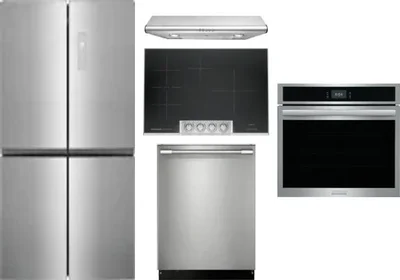 5 Piece Package Includes Refrigerator, Cooktop, Wall Oven, Hood And Dishwasher
