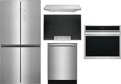 5 Piece Package Includes Refrigerator, Cooktop, Wall Oven, Hood And Dishwasher
