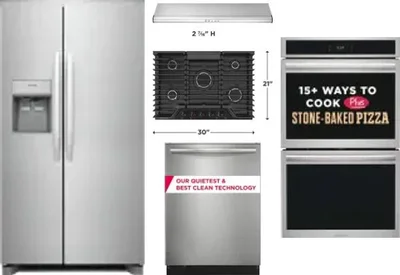 5 Piece Package Includes Refrigerator, Cooktop, Wall Oven, Hood And Dishwasher