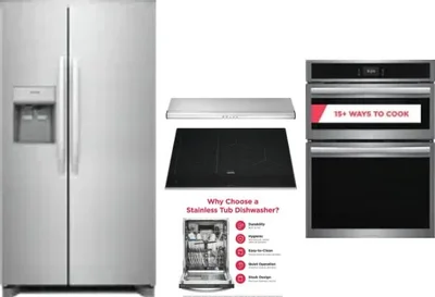 5 Piece Package Includes Refrigerator, Cooktop, Wall Oven, Hood And Dishwasher