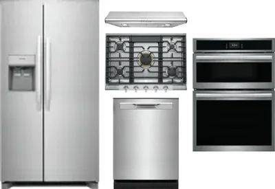 5 Piece Package Includes Refrigerator, Cooktop, Wall Oven, Hood And Dishwasher