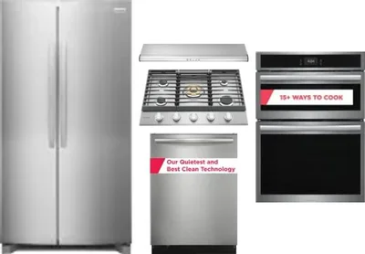 5 Piece Package Includes Refrigerator, Cooktop, Wall Oven, Hood And Dishwasher