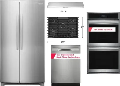 5 Piece Package Includes Refrigerator, Cooktop, Wall Oven, Hood And Dishwasher