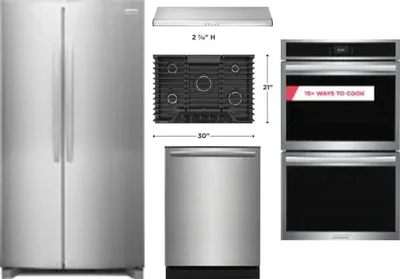 5 Piece Package Includes Refrigerator, Cooktop, Wall Oven, Hood And Dishwasher