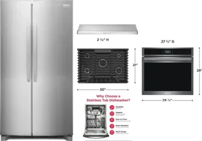 5 Piece Package Includes Refrigerator, Cooktop, Wall Oven, Hood And Dishwasher