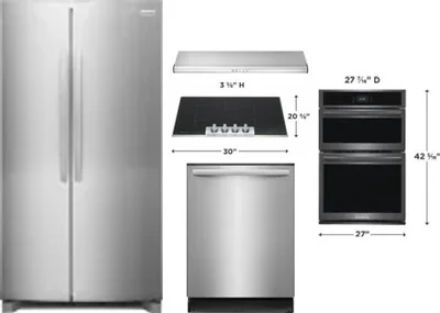 5 Piece Package Includes Refrigerator, Cooktop, Wall Oven, Hood And Dishwasher