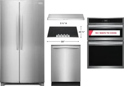 5 Piece Package Includes Refrigerator, Cooktop, Wall Oven, Hood And Dishwasher