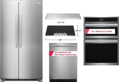 5 Piece Package Includes Refrigerator, Cooktop, Wall Oven, Hood And Dishwasher