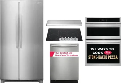 5 Piece Package Includes Refrigerator, Cooktop, Wall Oven, Hood And Dishwasher