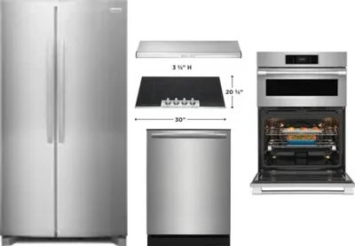 5 Piece Package Includes Refrigerator, Cooktop, Wall Oven, Hood And Dishwasher