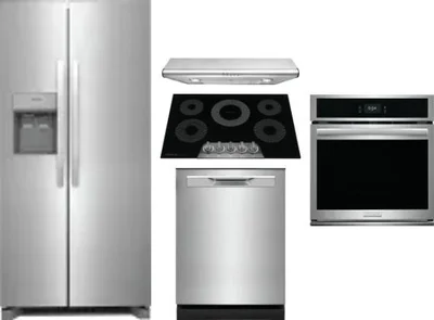 5 Piece Package Includes Refrigerator, Cooktop, Wall Oven, Hood And Dishwasher
