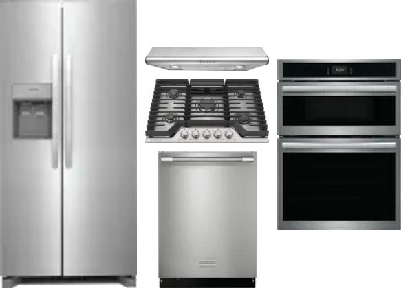 5 Piece Package Includes Refrigerator, Cooktop, Wall Oven, Hood And Dishwasher