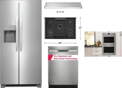 5 Piece Package Includes Refrigerator, Cooktop, Wall Oven, Hood And Dishwasher