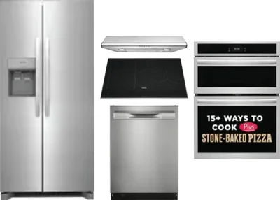 5 Piece Package Includes Refrigerator, Cooktop, Wall Oven, Hood And Dishwasher