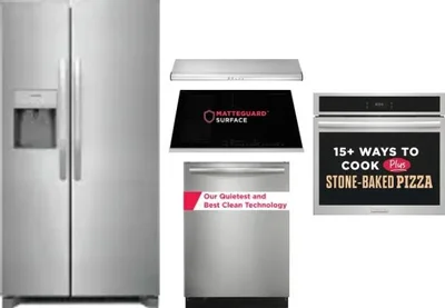 5 Piece Package Includes Refrigerator, Cooktop, Wall Oven, Hood And Dishwasher