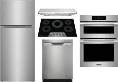 5 Piece Package Includes Refrigerator, Cooktop, Wall Oven, Hood And Dishwasher