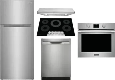 5 Piece Package Includes Refrigerator, Cooktop, Wall Oven, Hood And Dishwasher
